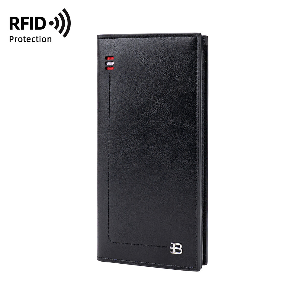 RFID Blocking Men Long Bifold Wallet Money Clip Leather Purse Multi-Card Holder