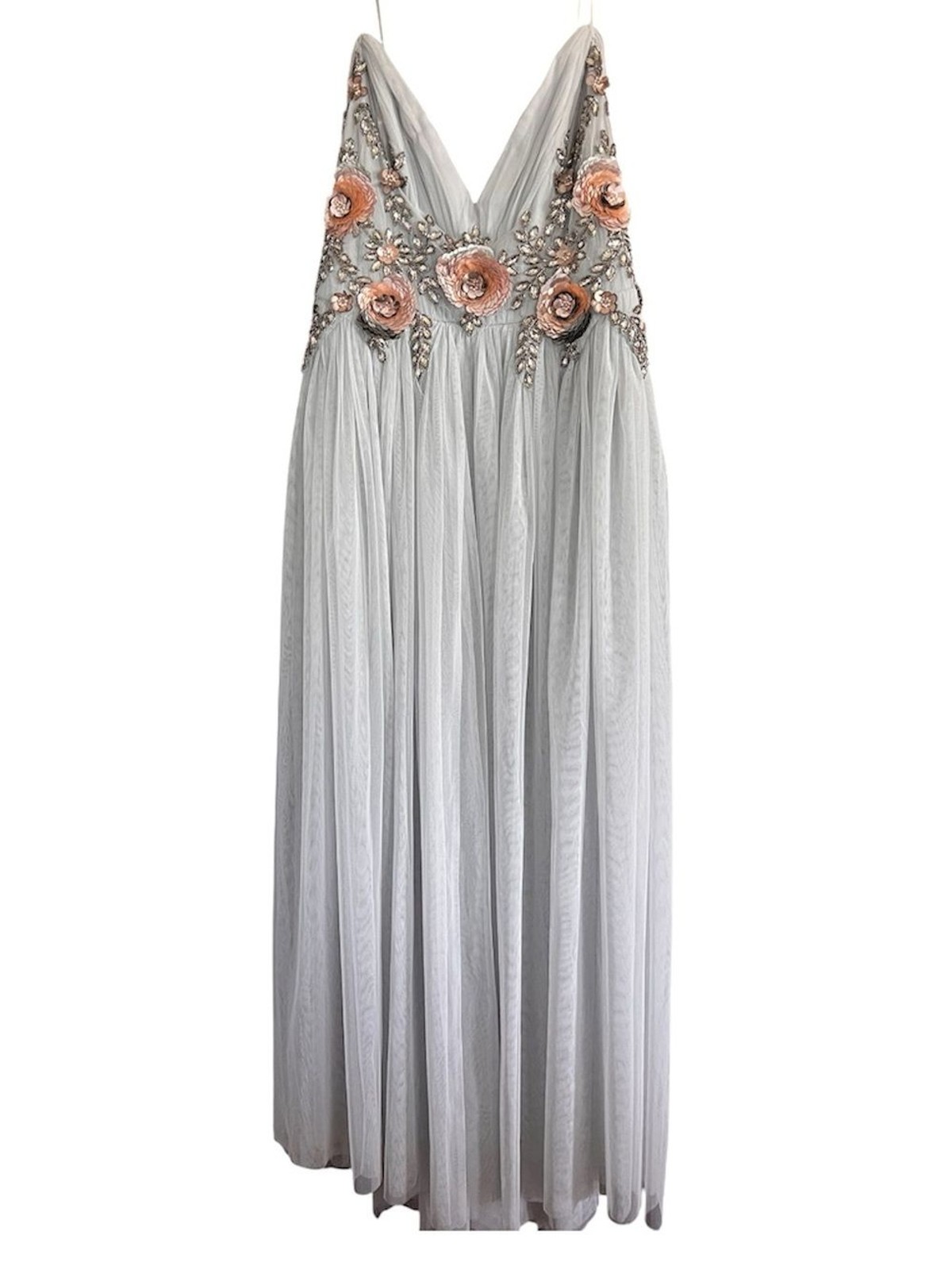 BHLDN Anthropologie Nymph Dress Beaded Tulle Gray size 12