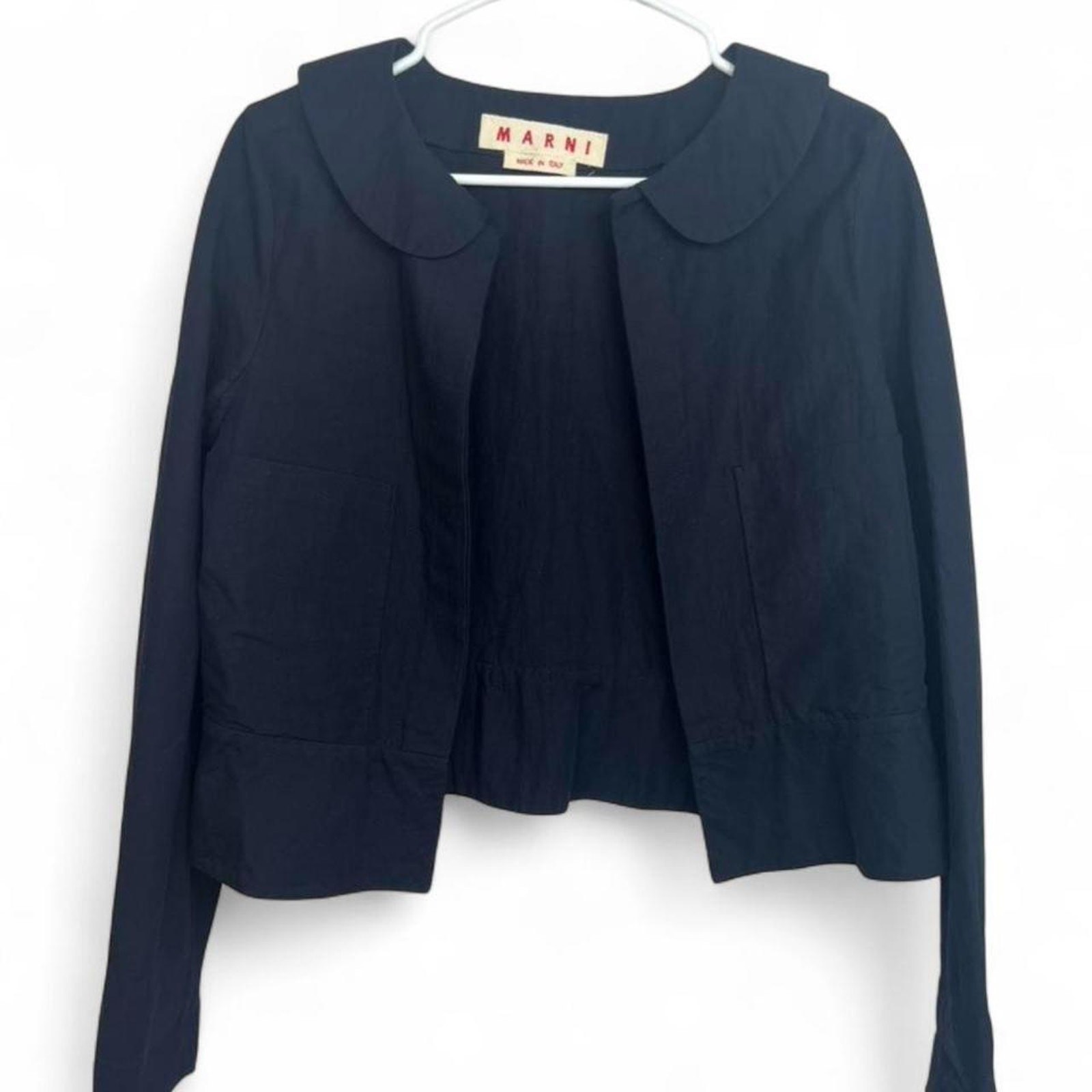Marni Womens Navy Cropped Jacket Peter Pan Collar Womens IT 42 Parisian Chic