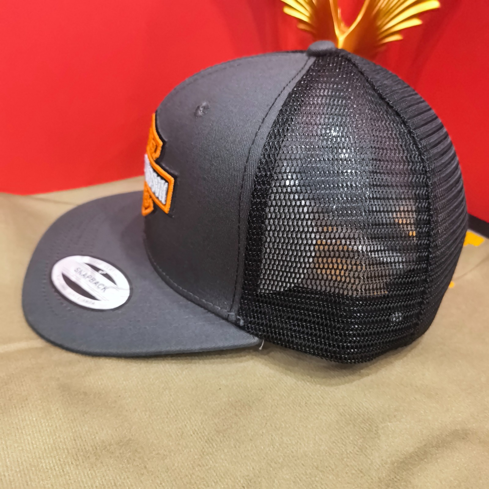 Harley Gray Embroidered Flat-Brim Cap with Mesh Back
