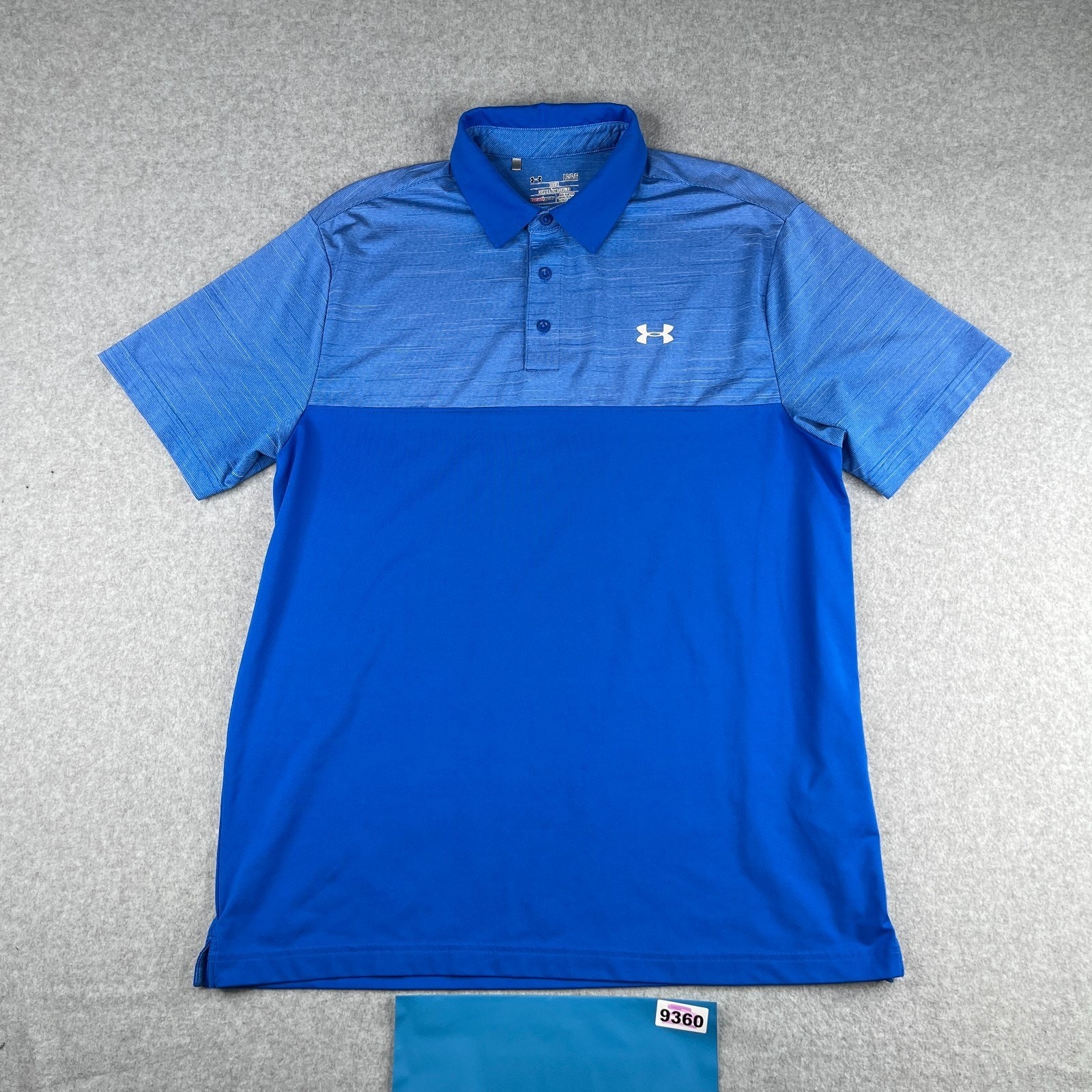 Under Armour Polo Shirt Large Royal Blue Heather Solid 2Tone Stretch Logo Mens