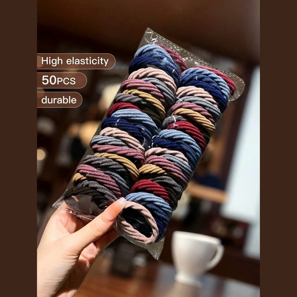 50PCS Girls Mixed Color Hair Ties Elastic Ponytail Holders Hair Accessories