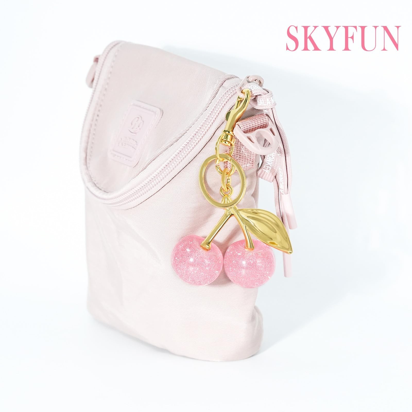 Women’s Cute Cherry Bag Charm Keychain – Red Glitter Purse Key Chain