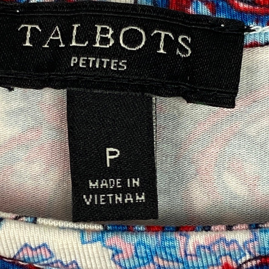 Talbots Top Womens PP Red Blue Paisley Ruched Side Short Sleeve Boho Career