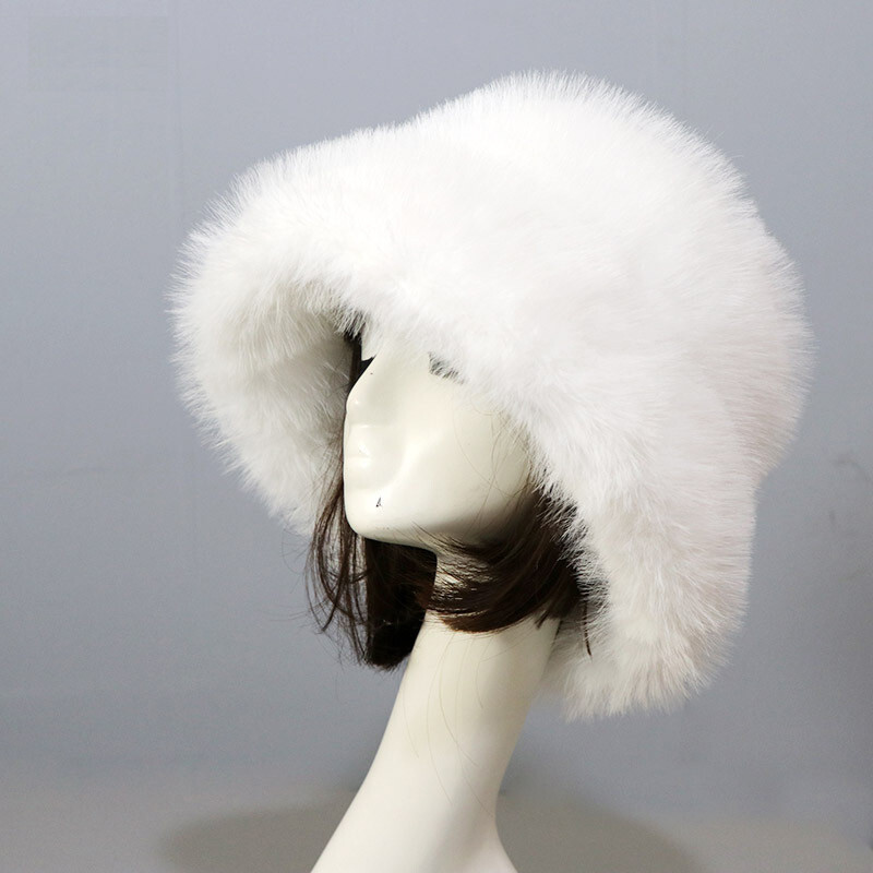 Women’s Fuzzy Bucket Hat Winter Fluffy Furry Plush Faux Fur Hats Fisherman Cap