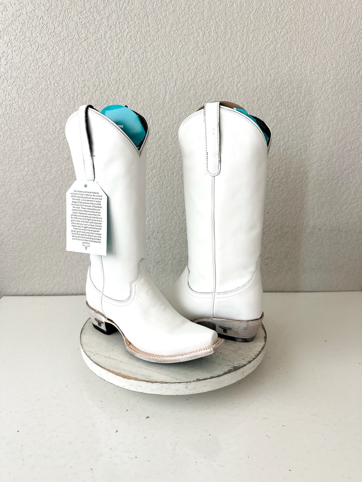 Lane EMMA JANE White Cowboy Boots Western Cowgirl Mid Calf Tall Snip Toe Sz 7