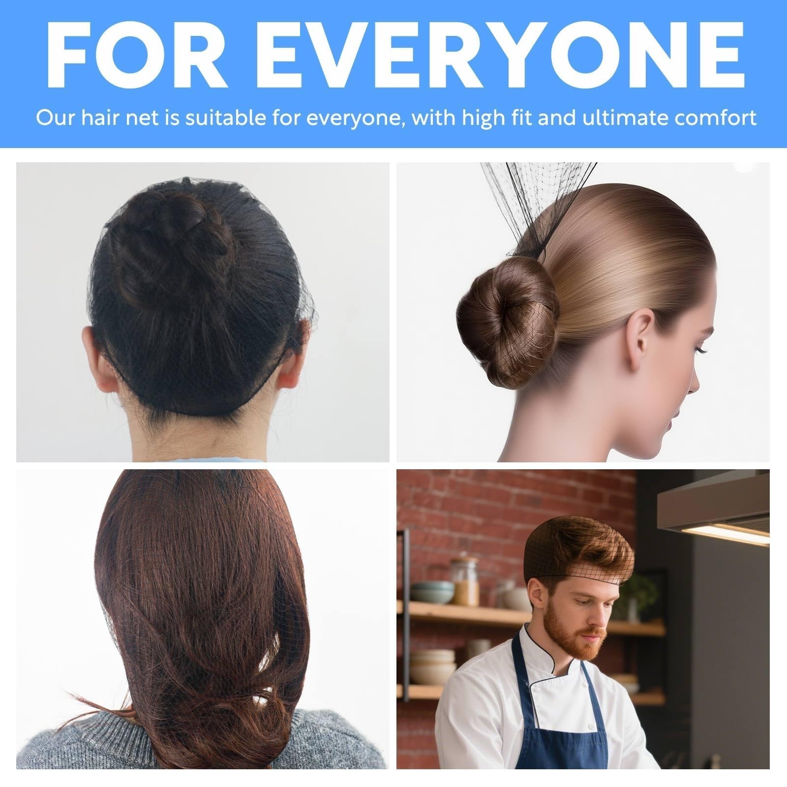150Pcs Black Hair Nets – 24″ Elastic Mesh for Food Service & Ballet Buns + 10 U