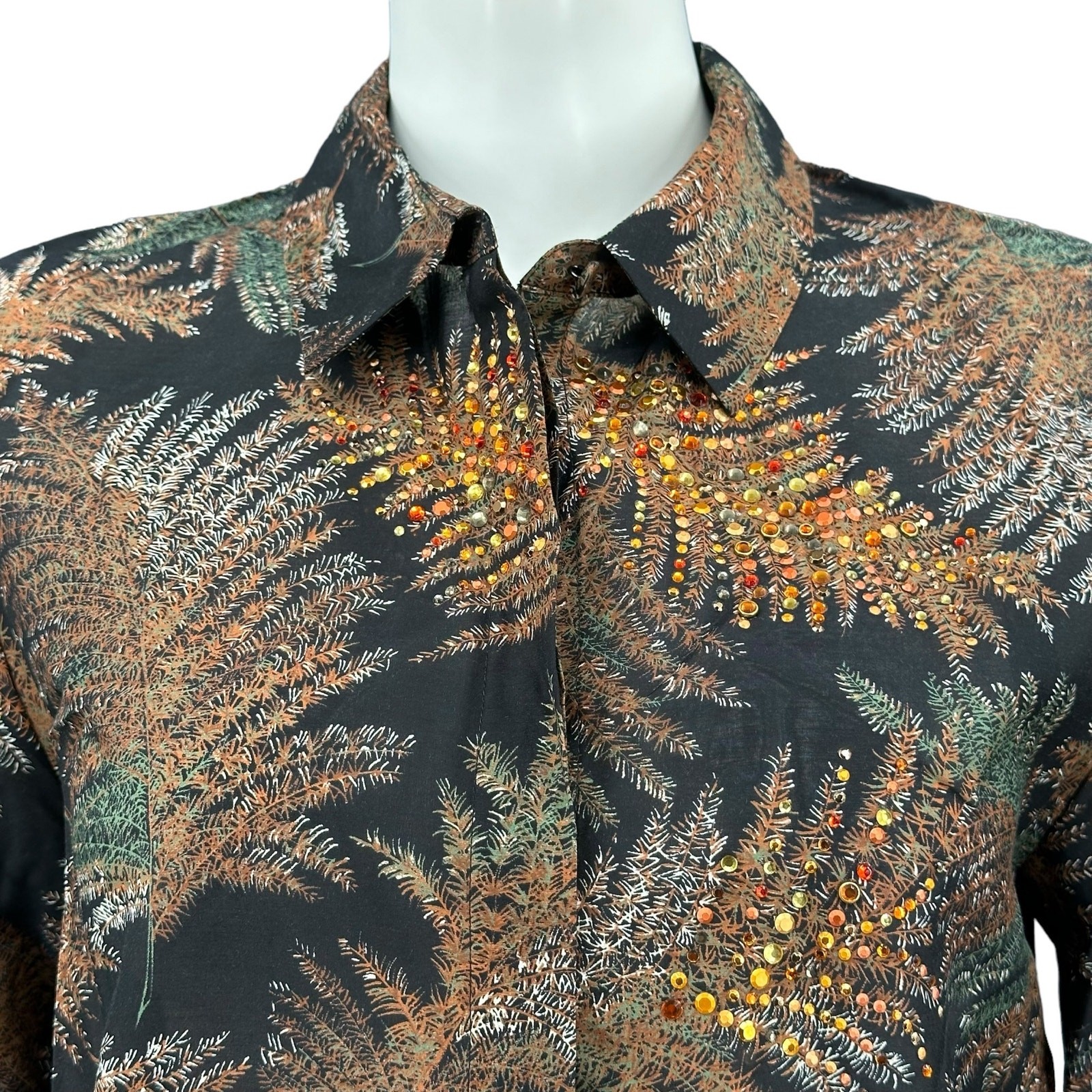 Kobi Halperin Top Womens Small Brown Black Nina Embellished Cotton Silk Artsy