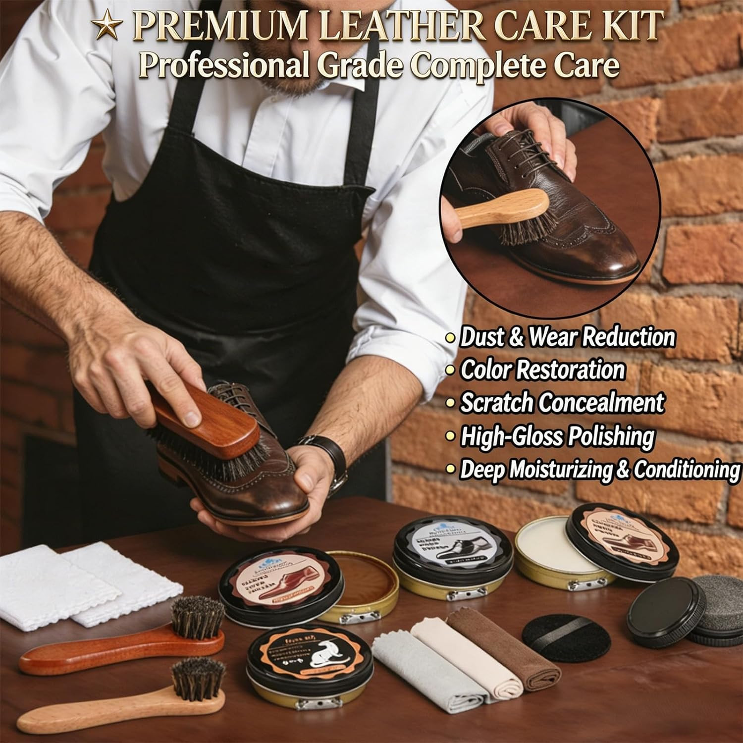 Shoe Polish Kit – 15PCS Shoe Care Kit with Black Brown Neutral Polish & Mink Oil