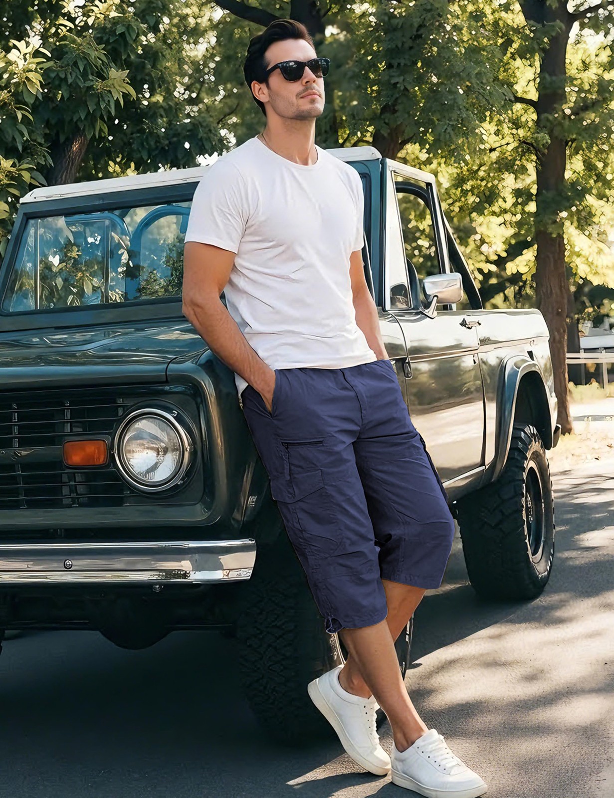 Men’s Capri Shorts Long Cargo Shorts Below Knee Shorts 3/4 Cotton Casual Shorts