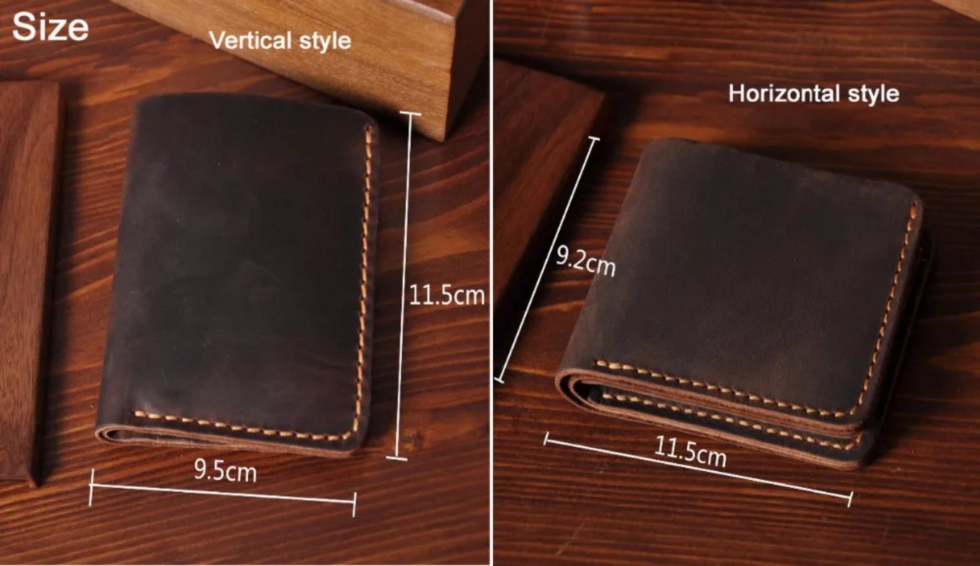 Handmade Vintage Crazy Horse Genuine Leather Men’s Short Wallet for Money Clip