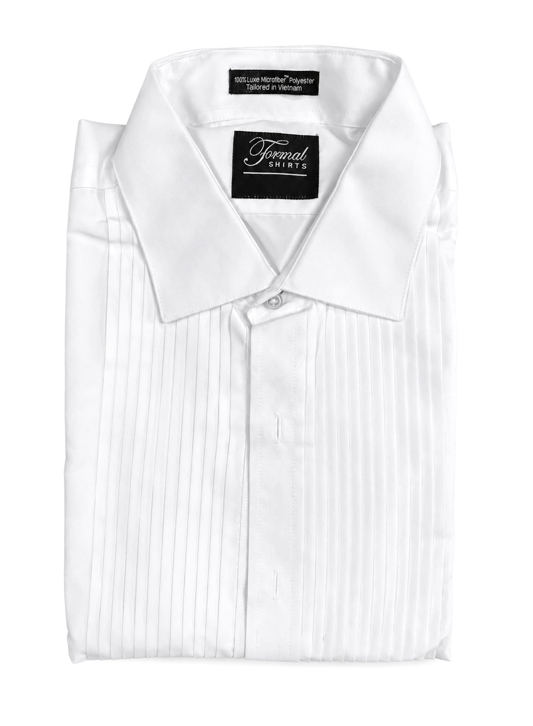 Men’s White Tuxedo Shirt Pleated Front Laydown Point Collar Big & Tall 7XL 34/35