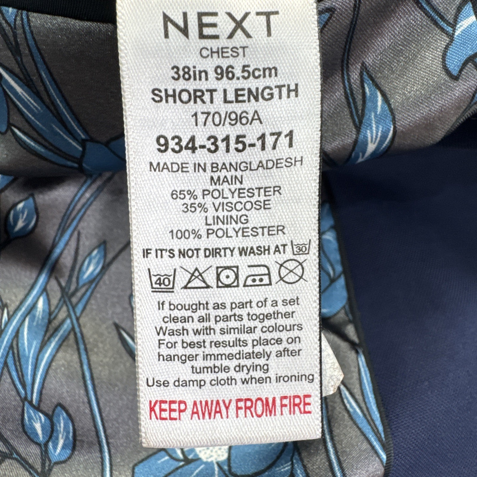 NEXT TAILORING Blue Slim Fit Modern Suit Jacket Blazer Chest 38 Short