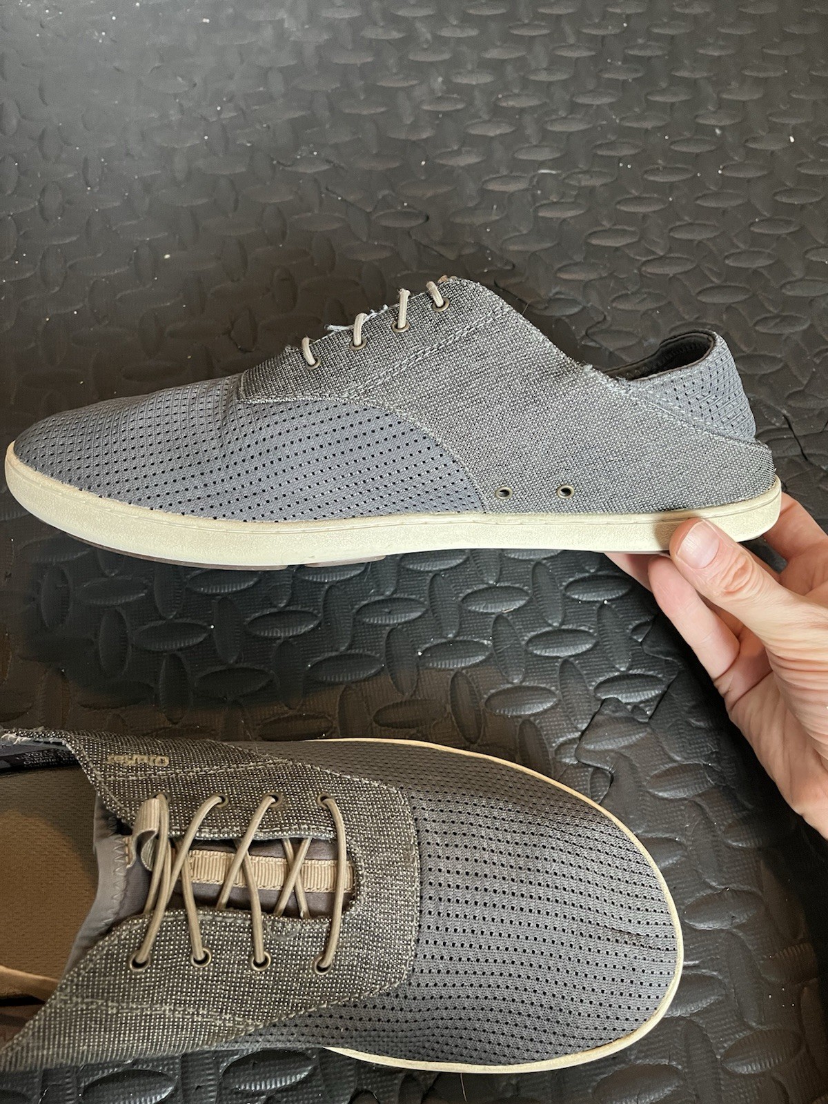 Olukai Nohea Moku Sneakers Gray Mens 12 Slip On Beach Slides Laces