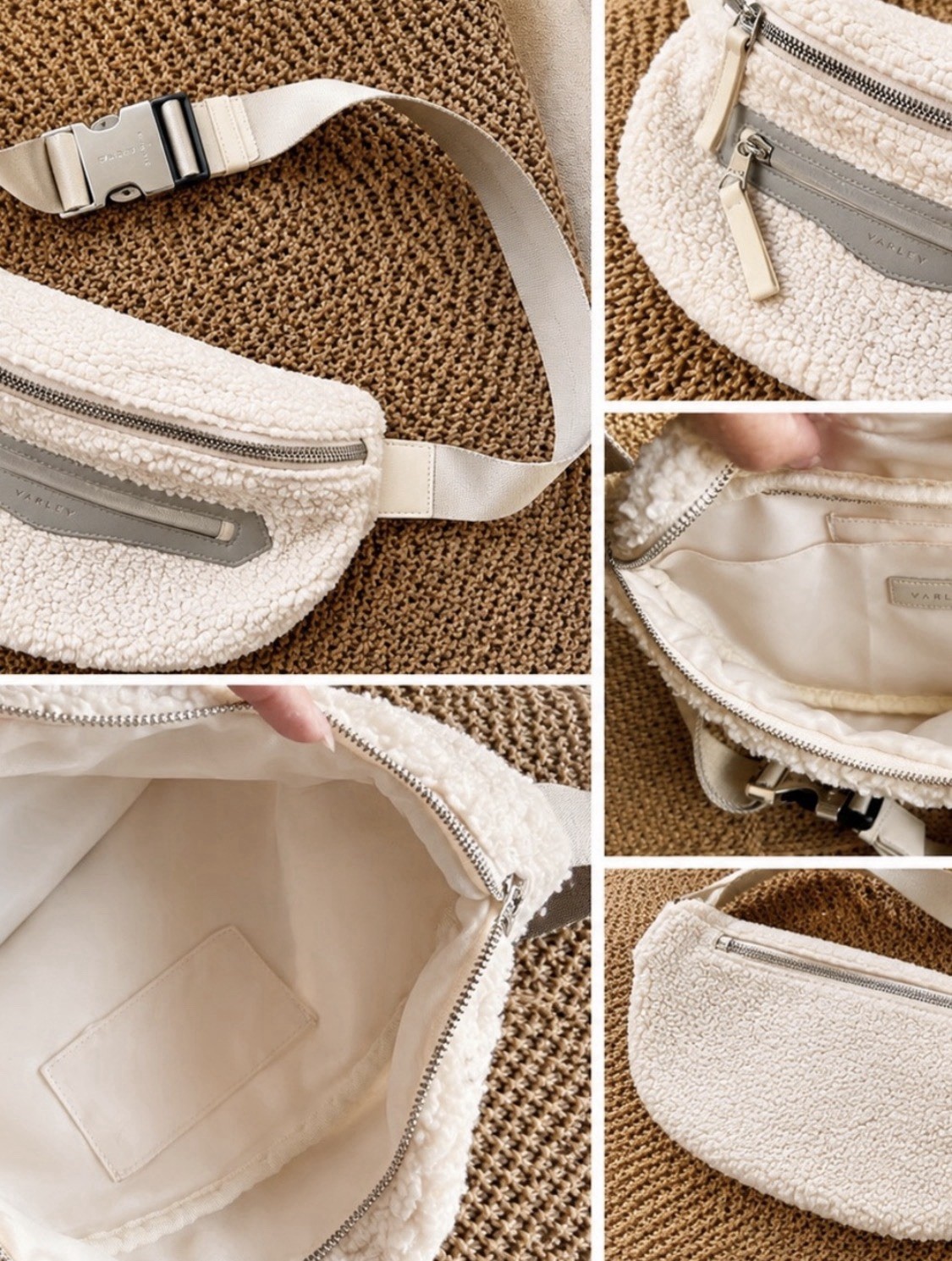 Varley Cream Sherpa Belt Bag Crossbody Fanny Pack Adjustable Strap