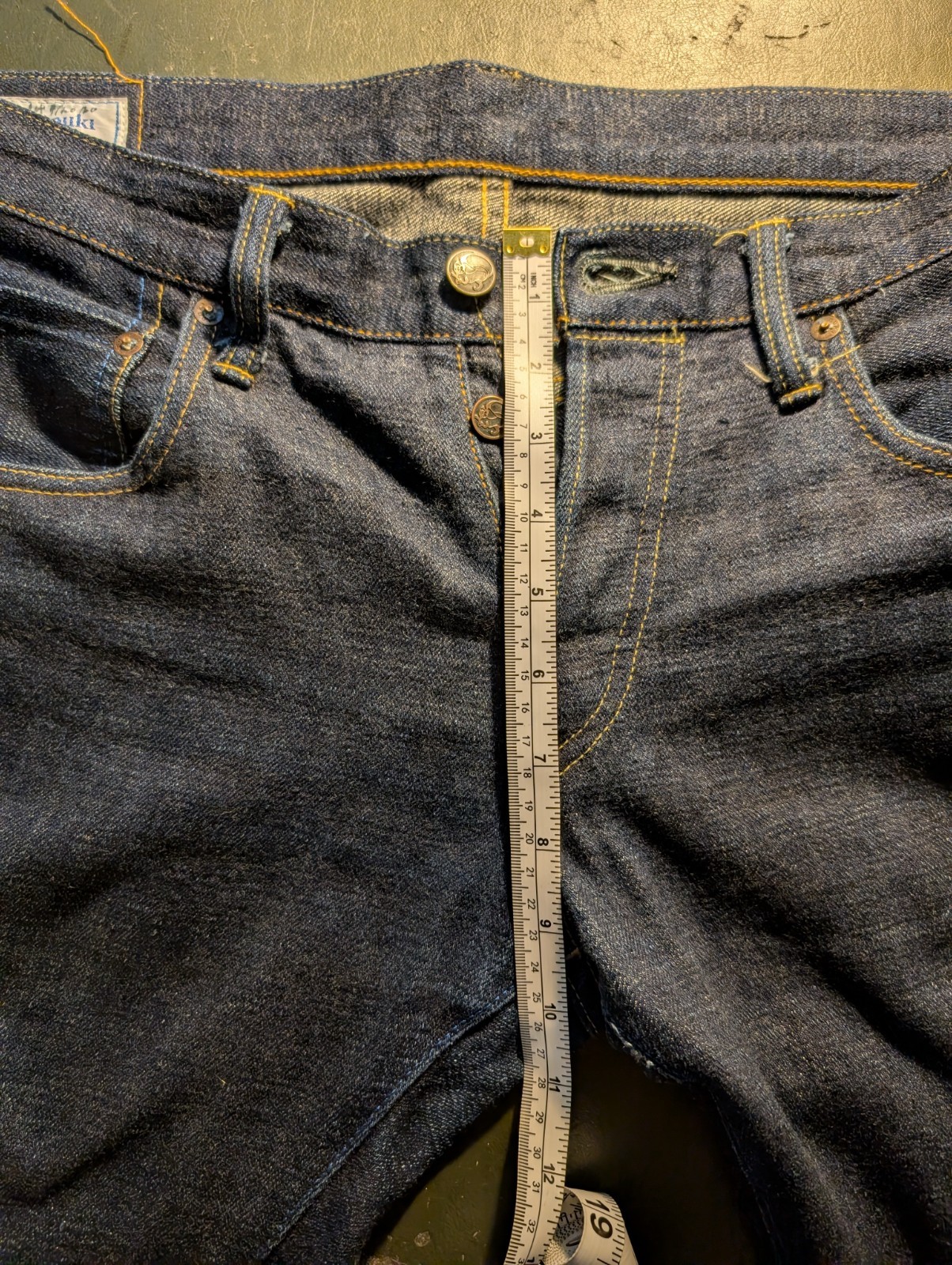 Tanuki Denim Selvedge Jeans – Slim fit, low rise, button fly.