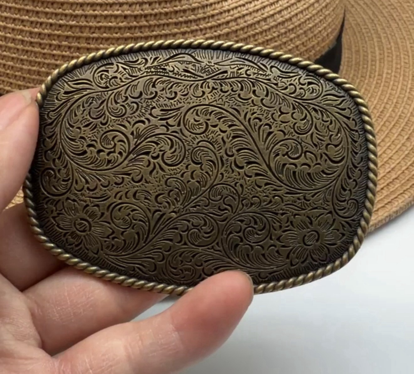 Classic Vintage Western Cowboy Antiqued Bronze Floral Belt Buckle