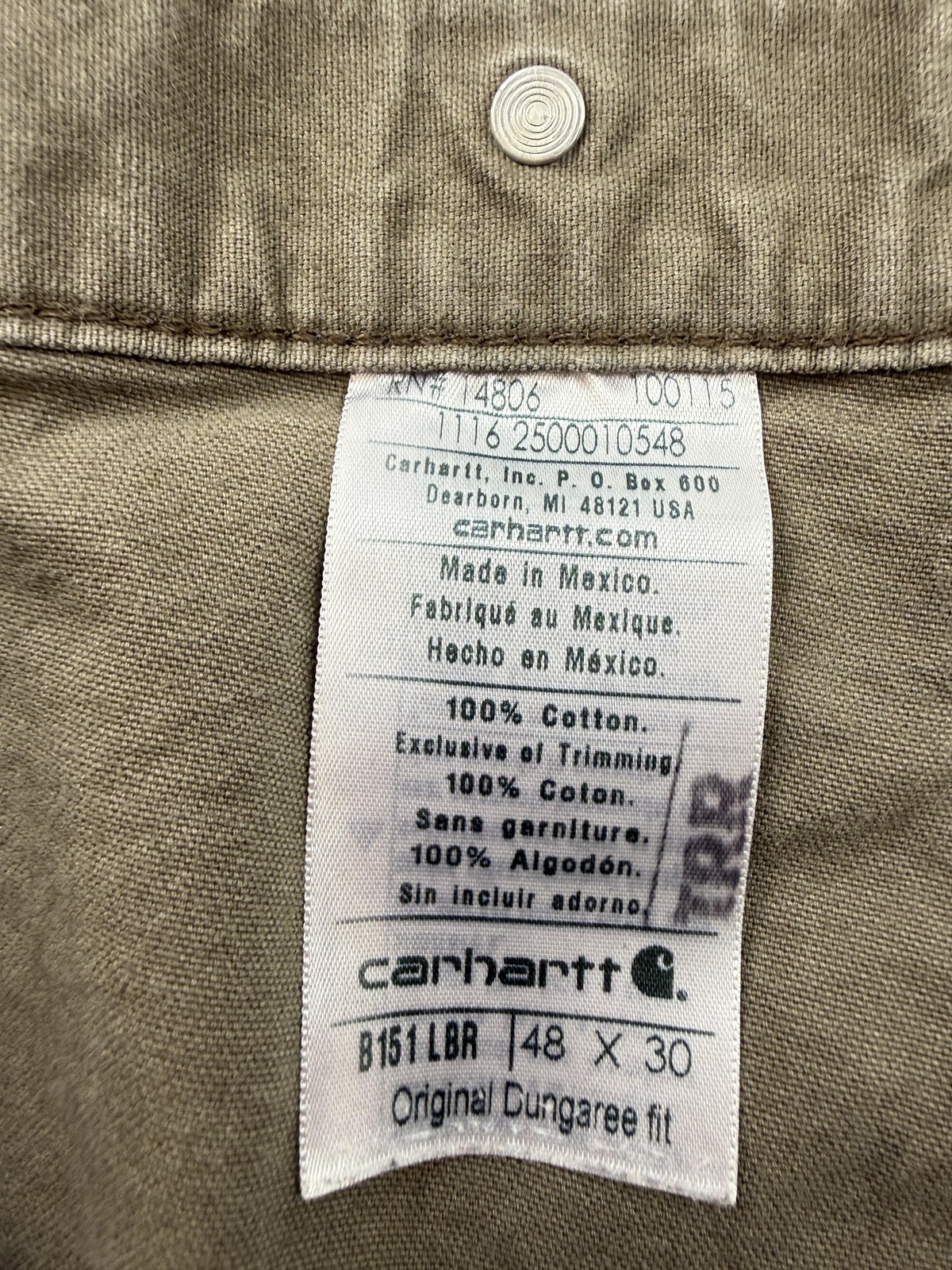 Carhartt Pants Mens 48×28 Brown Relaxed Fit Canvas Carpenter Workwear Utility