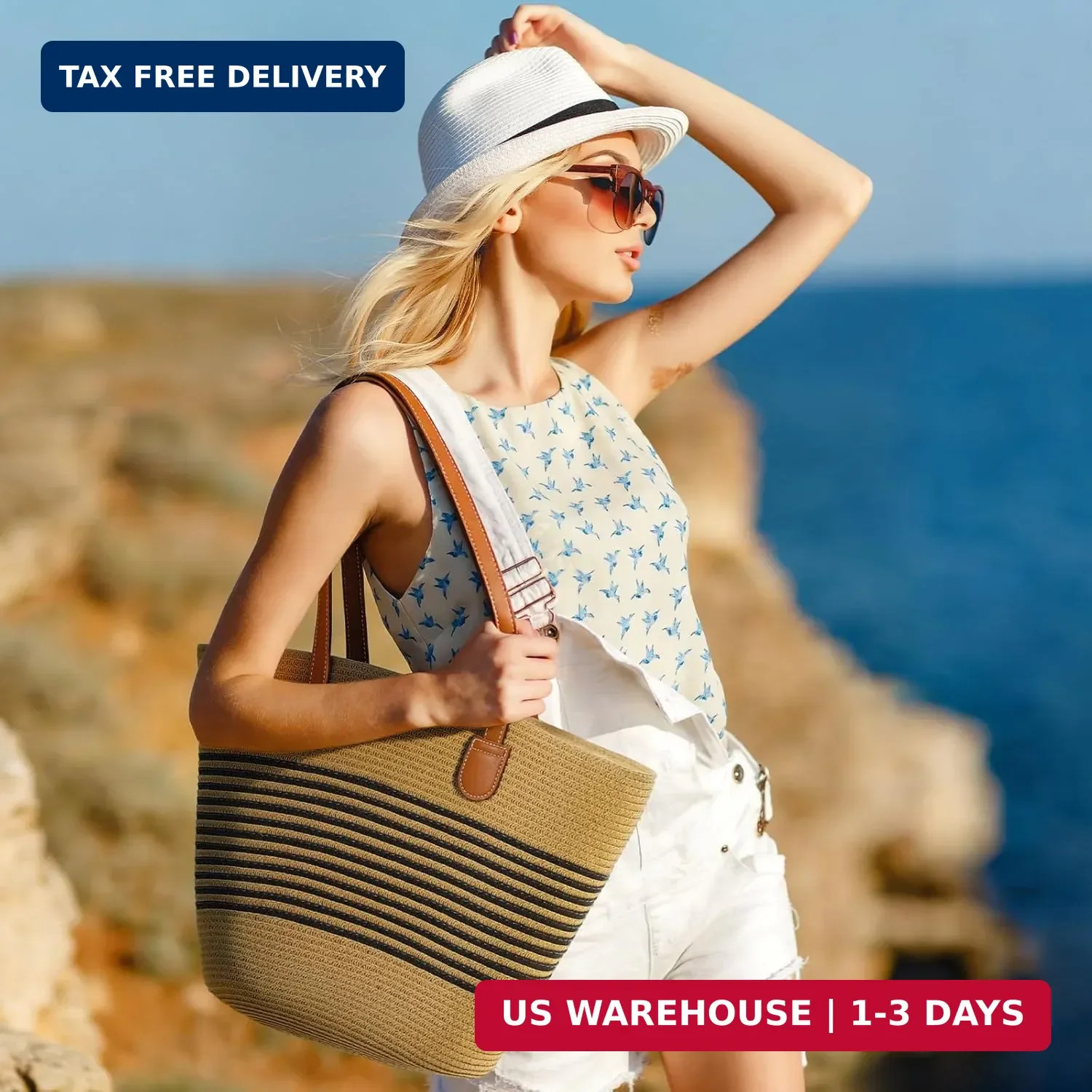 Trifabricy Beach Bags for Women, Summer Straw Beach Bag Straw Purse Shoulder Han