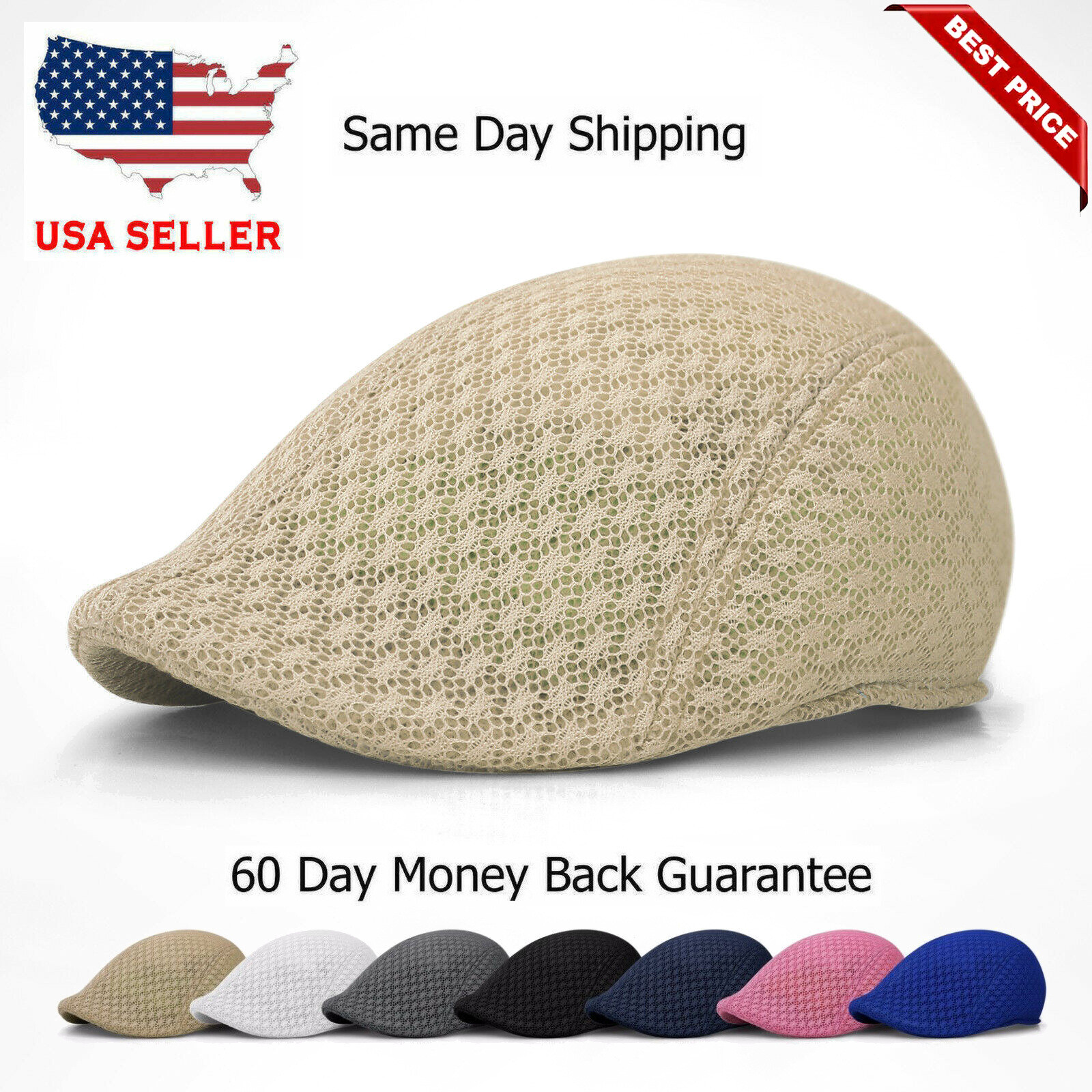 Duck Mesh Summer Gatsby Cap Mens Ivy Hat Golf Driving Sun Flat Cabbie Newsboy