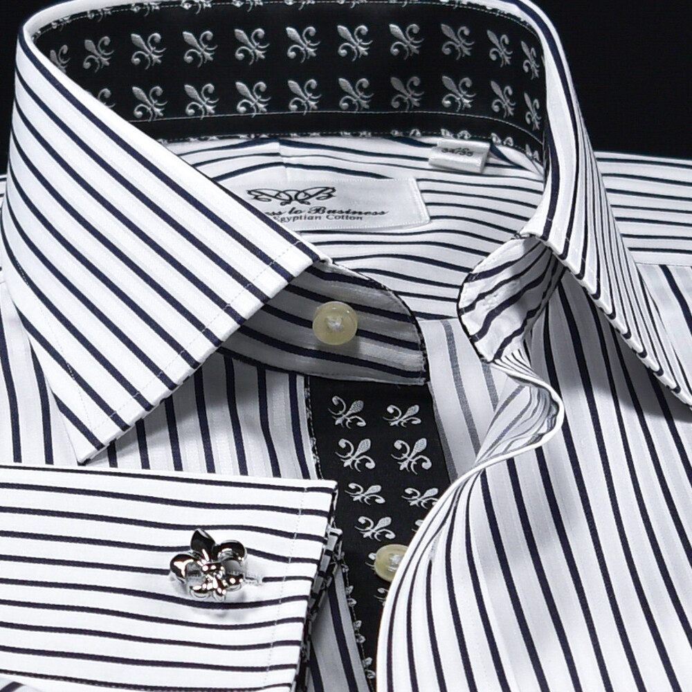Black Stripe Unique Designed With Black Fleur-de-lis Inner Lining Business Shir