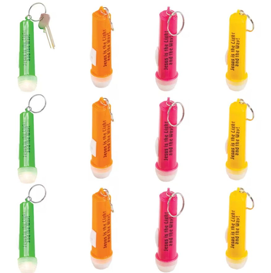 12 Pc Jesus Is The Light Flashlight Keychains Free Shipping US