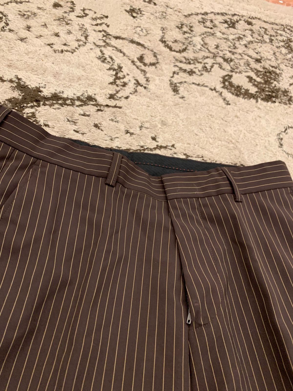 Vintage wool blend classic peak lapel brown striped 2 button suit 40L
