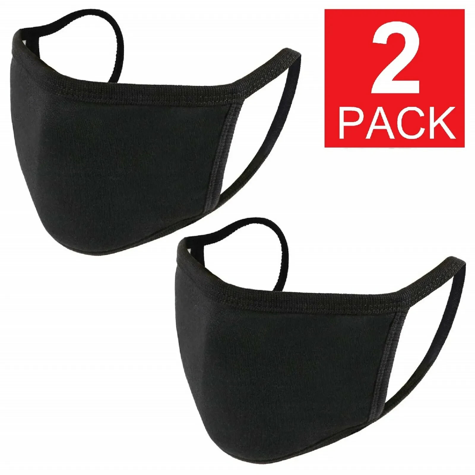 2-Pack Black Cotton Adult Face Mask – Reusable Washable Unisex