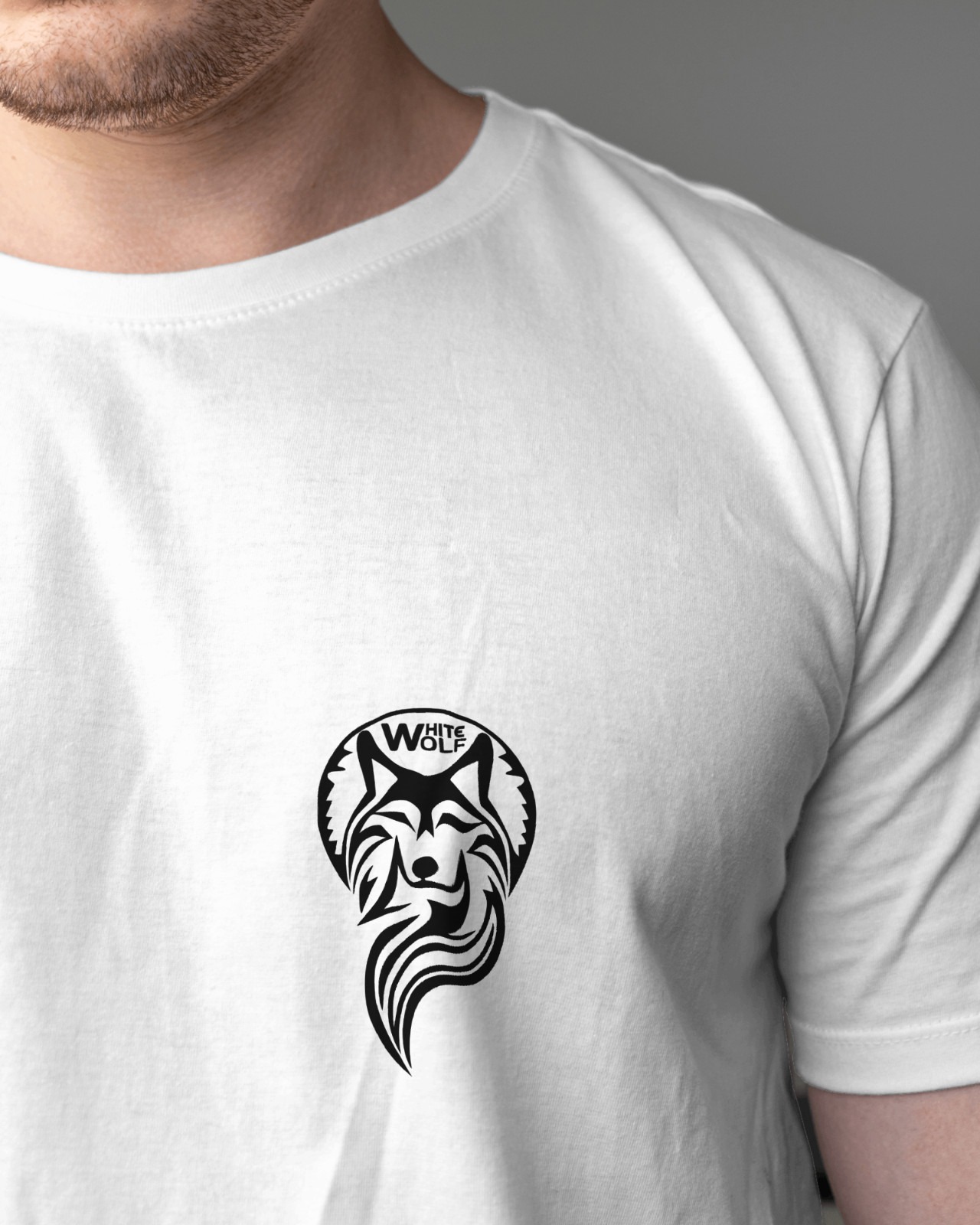Men’s T-shirt White Wolf Logo/Back Regular Size Lovely Birthday Gift Streetwear