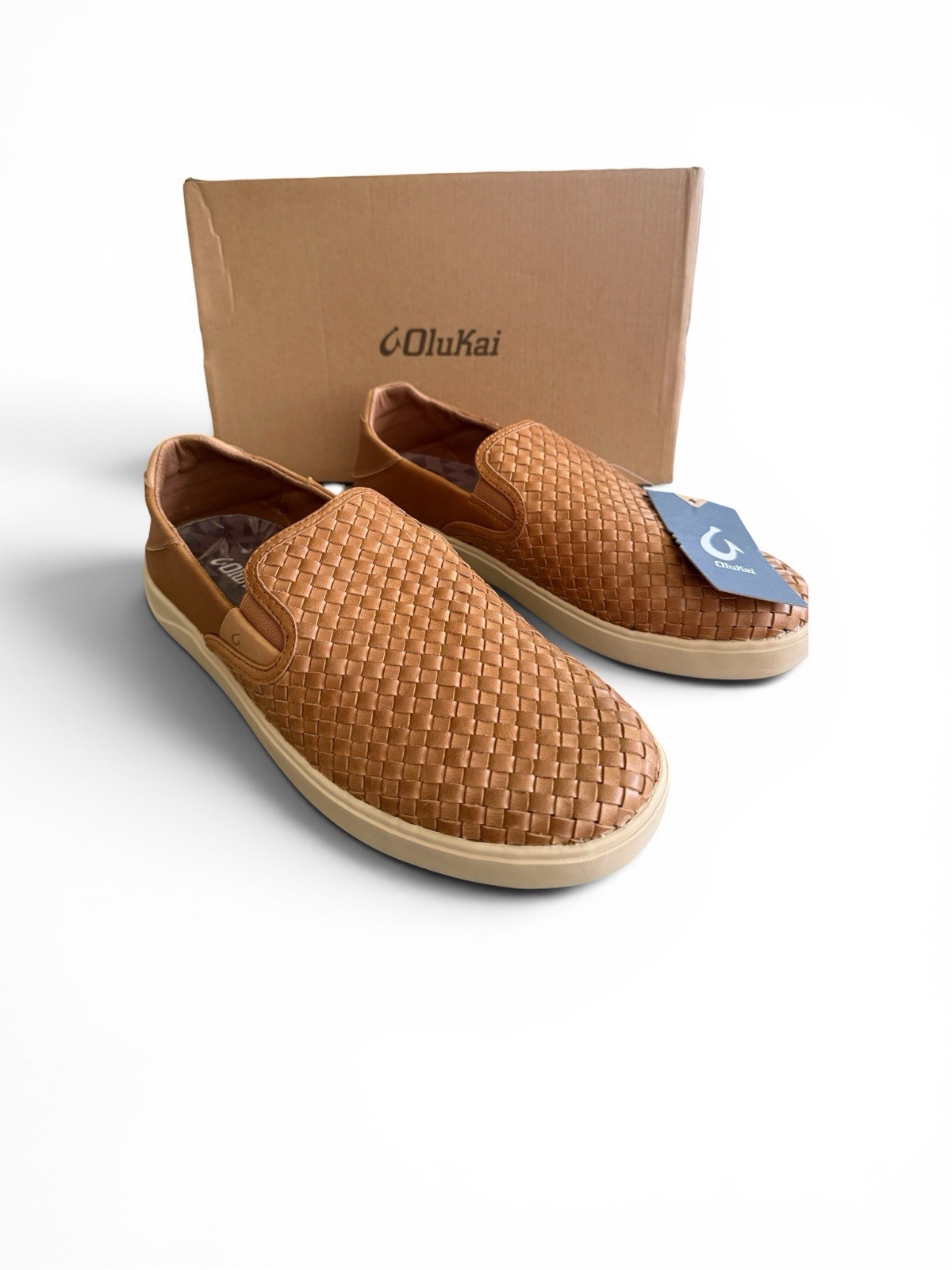 Olukai Lae‘ahi Lauhala Woven Leather Slip On Shoes Fox Brown 10486-FXFX Sz11.5