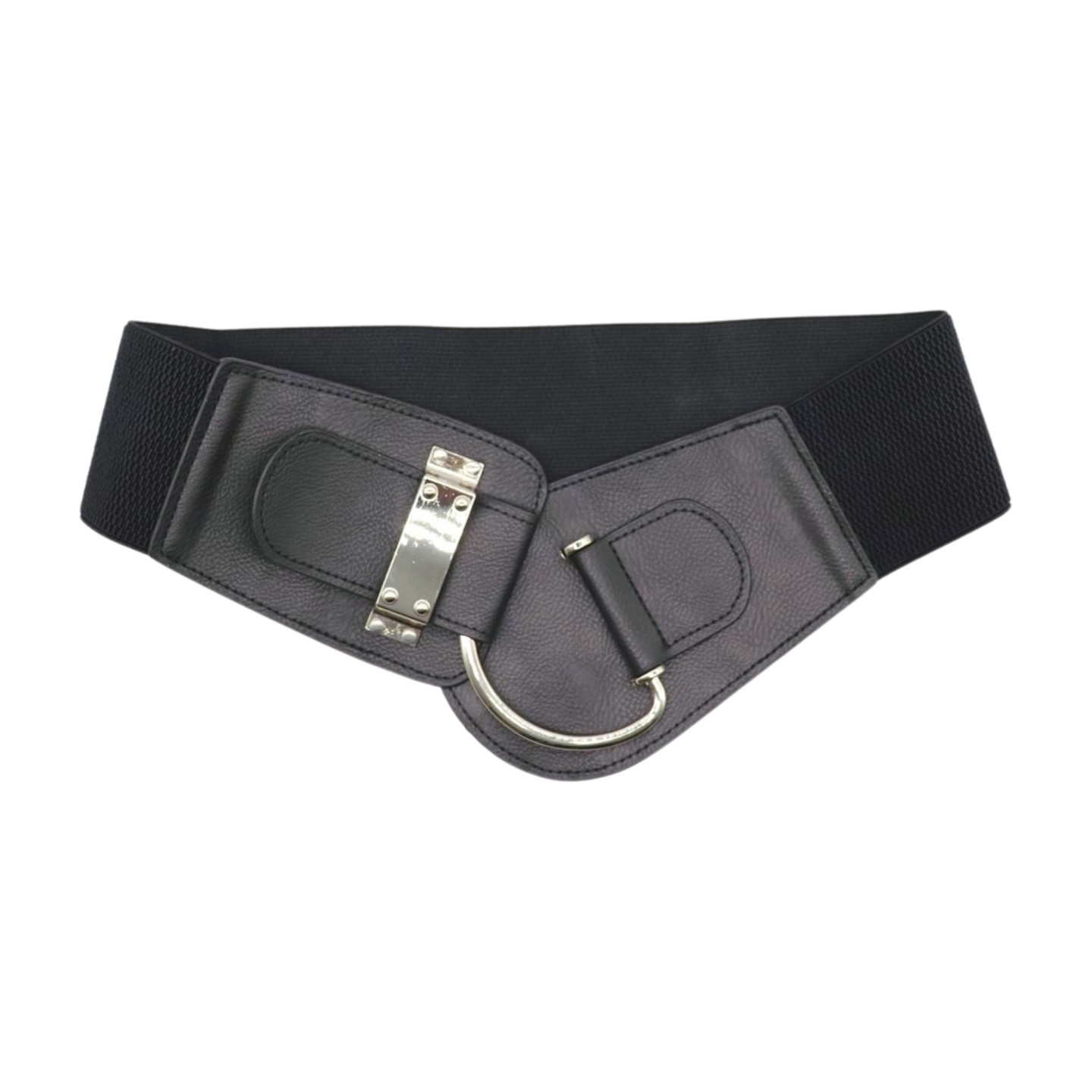 Women Black Wide Elastic Fashion Hip Waist Belt SILVER Metal Hook Buckle Fit S M