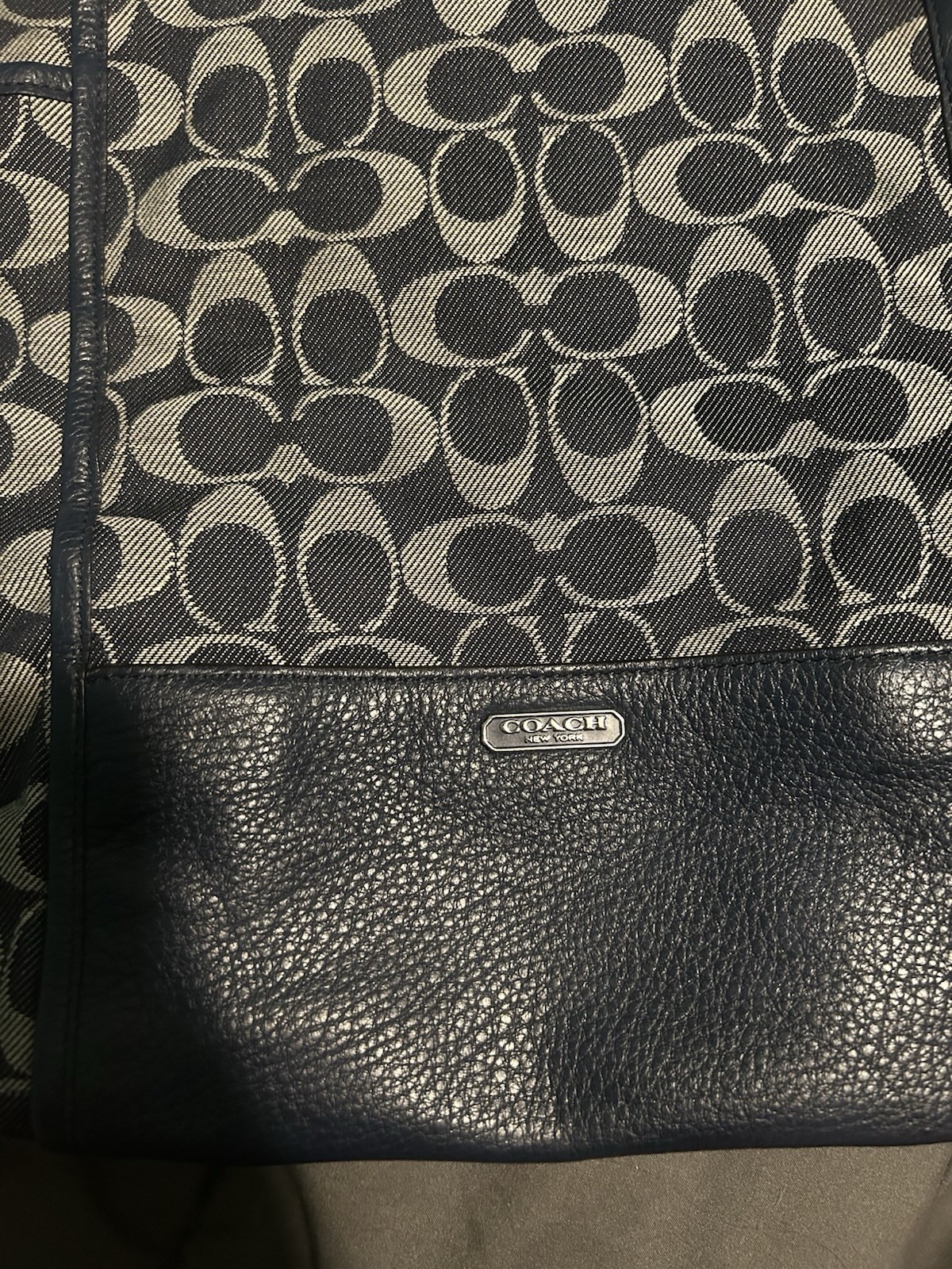 Coach Signature Monogram Shoulder Bag Purse Blue/Gray Zip Bag Charm Medium