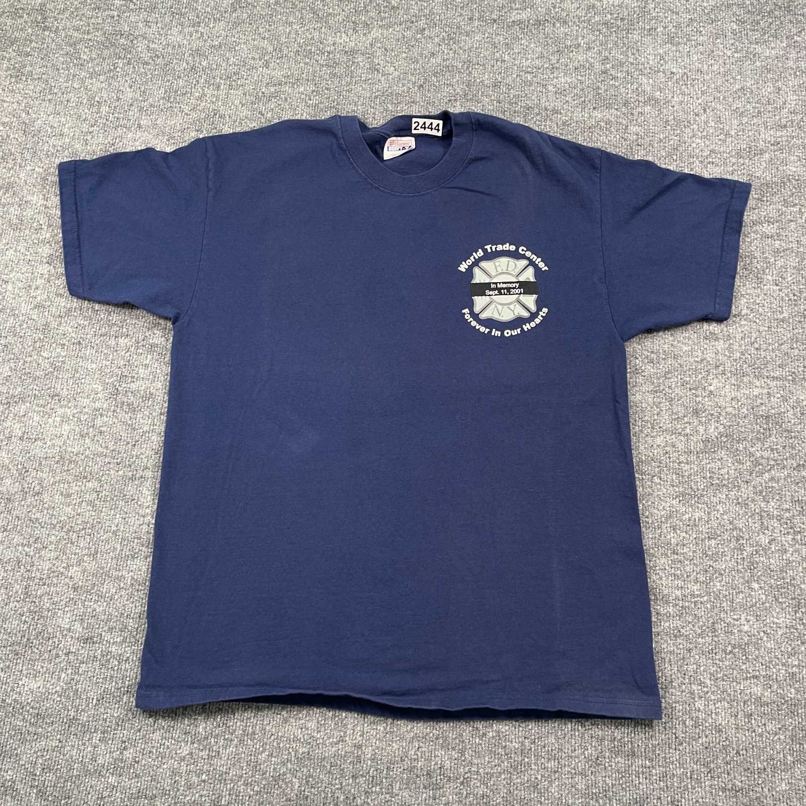 Vintage 2001 FDNY World Trade Center 9/11 Shirt Large 22×27 Blue