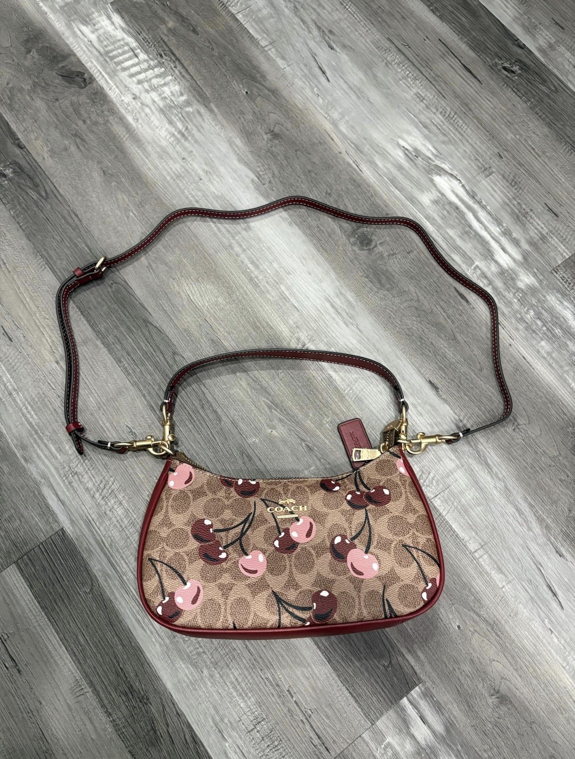 Coach Signature Cherry Print Small Shoulder/Crossbody Bag w/ Strap