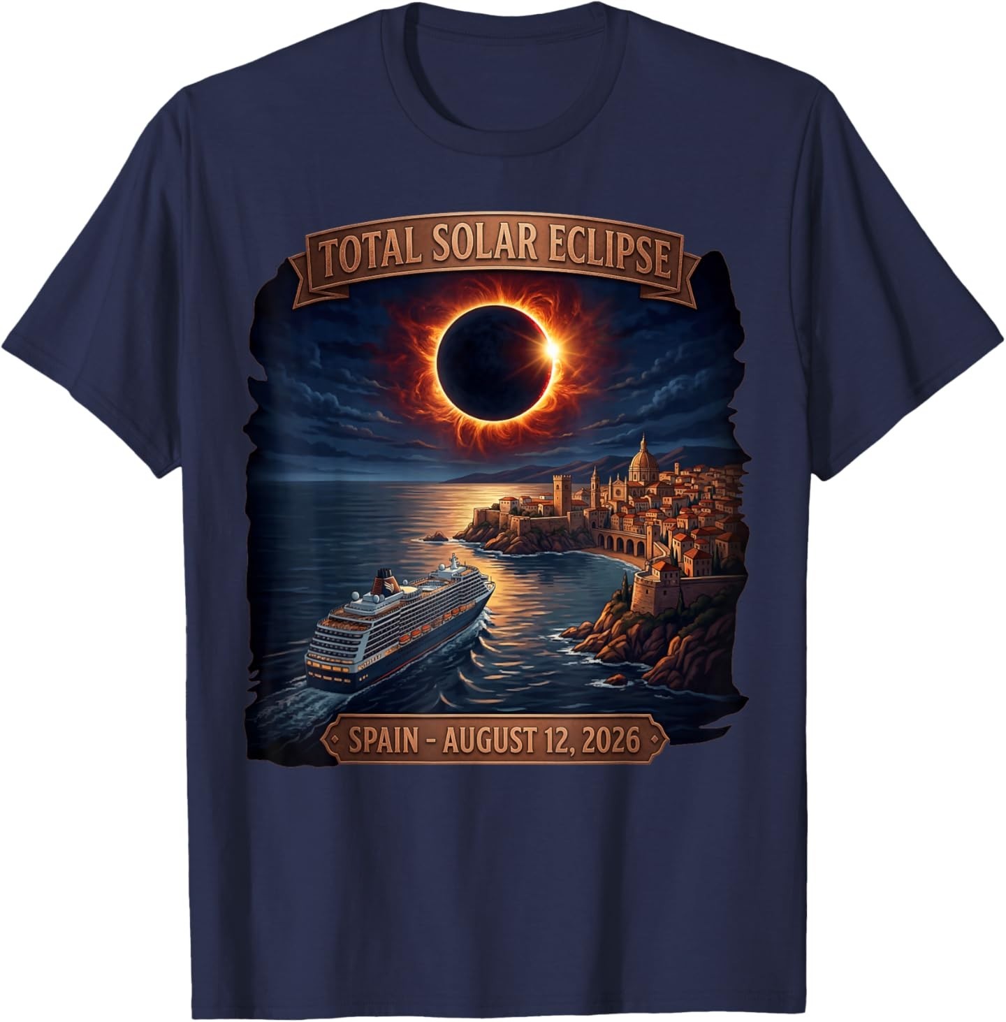 Spain Total Solar Eclipse 2026 Cruise Matching Family T-Shirt