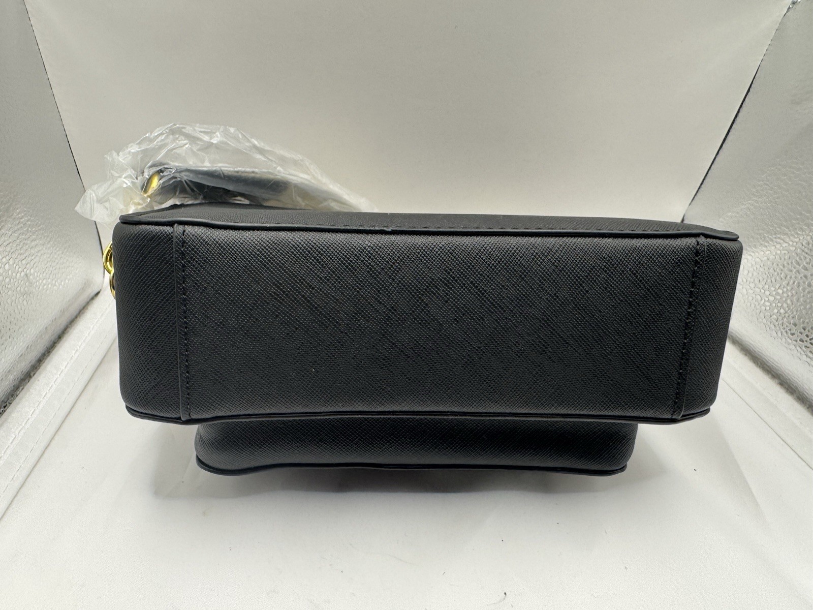 JOY Black Saffiano Crossbody Bag Zip Gold-Tone Hardware, Adjustable Strap, Pouch
