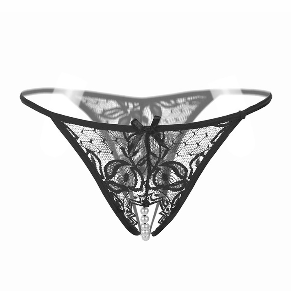 Sexy Women Lace Crotchles Thong G-String Pearl Panties Lingerie Ladies Underwear
