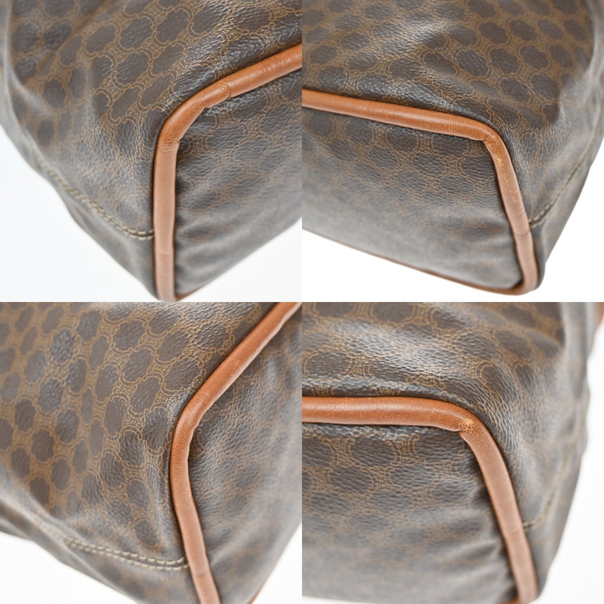 CELINE Logo Circle Macadam Pattern Hand Bag PVC Leather Brown GHW Italy 38KB361