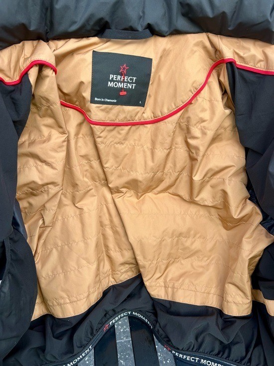 PERFECT MOMENT Moment Tan 2-Tone Quilted Shell Goose Down Ski Jacket Womens Sz L