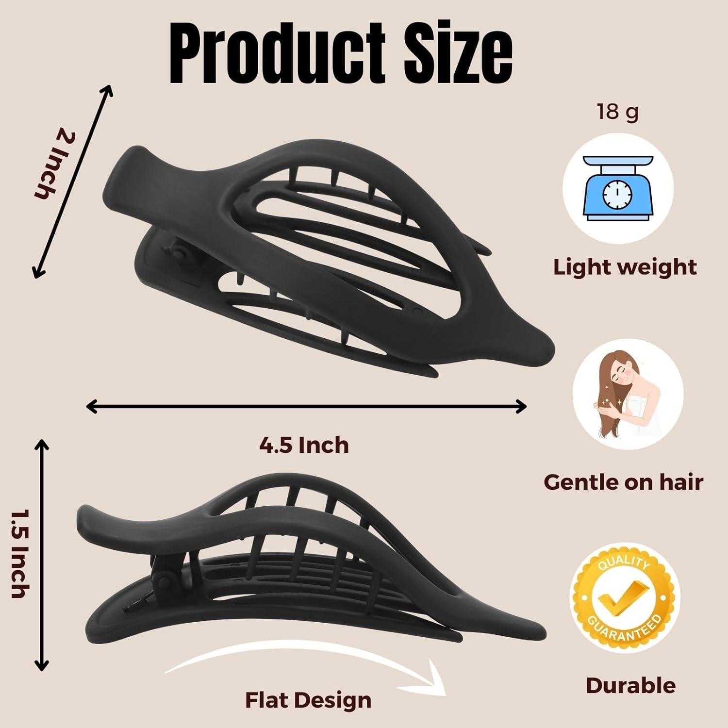 8 Pack Flat Hair Clips for Women,Matte No Crease Flat Claw Clips, Large Strong H