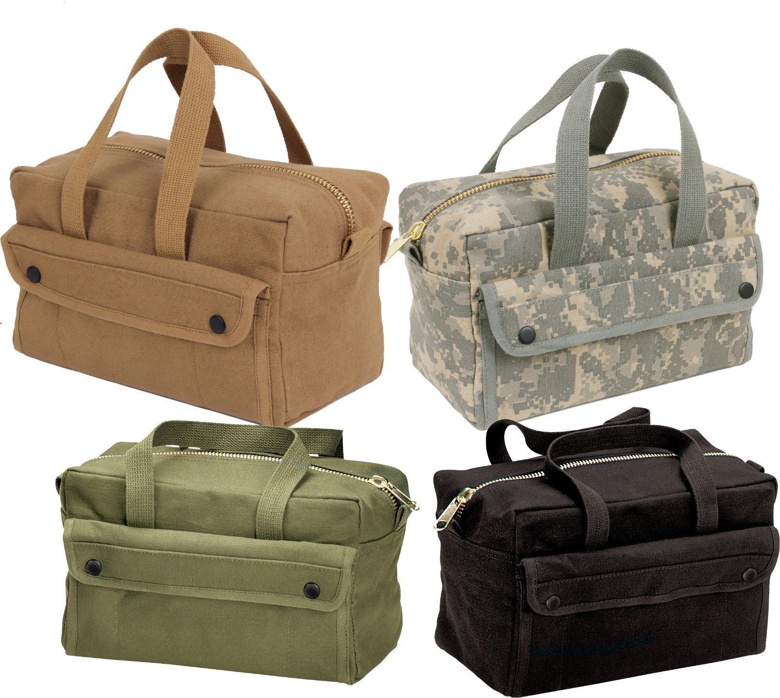 Canvas Tool Bag Brass Zipper Military Tote Army Heavy Duty Storage Carry Handle
