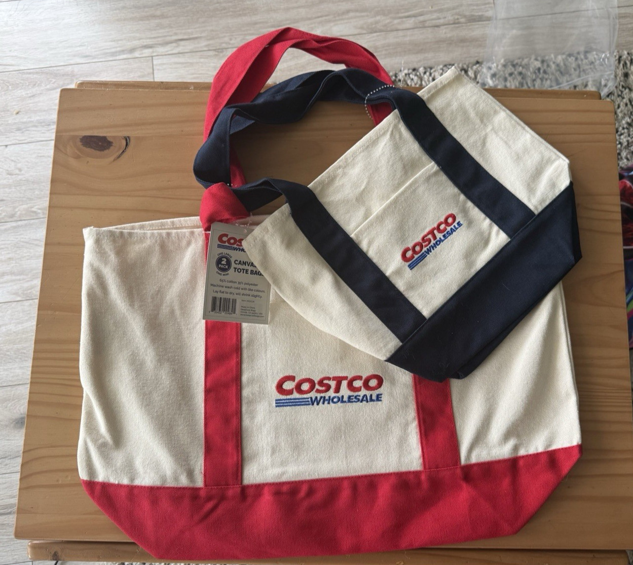 Costco Wholesale Exclusive 2 Pack Canvas Tote Bag Large Red Mini Navy IN HAND