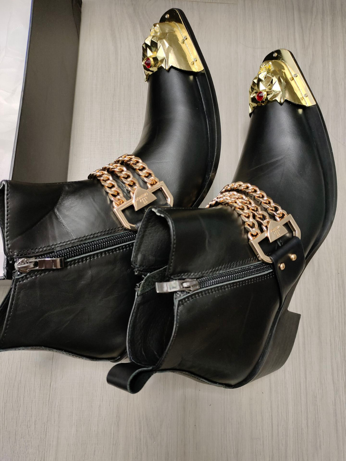 Mens Leather Ankle Boots Pointed Toe Chain Decor Nightclub Party Casual Shoes SZ
