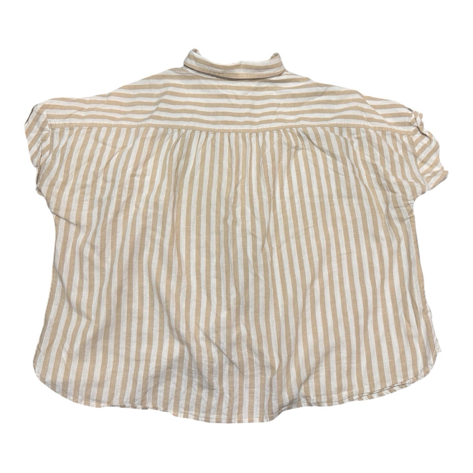 Faherty Beige/White Striped Collared Button-Up Cap Sleeve Woven Top XXL