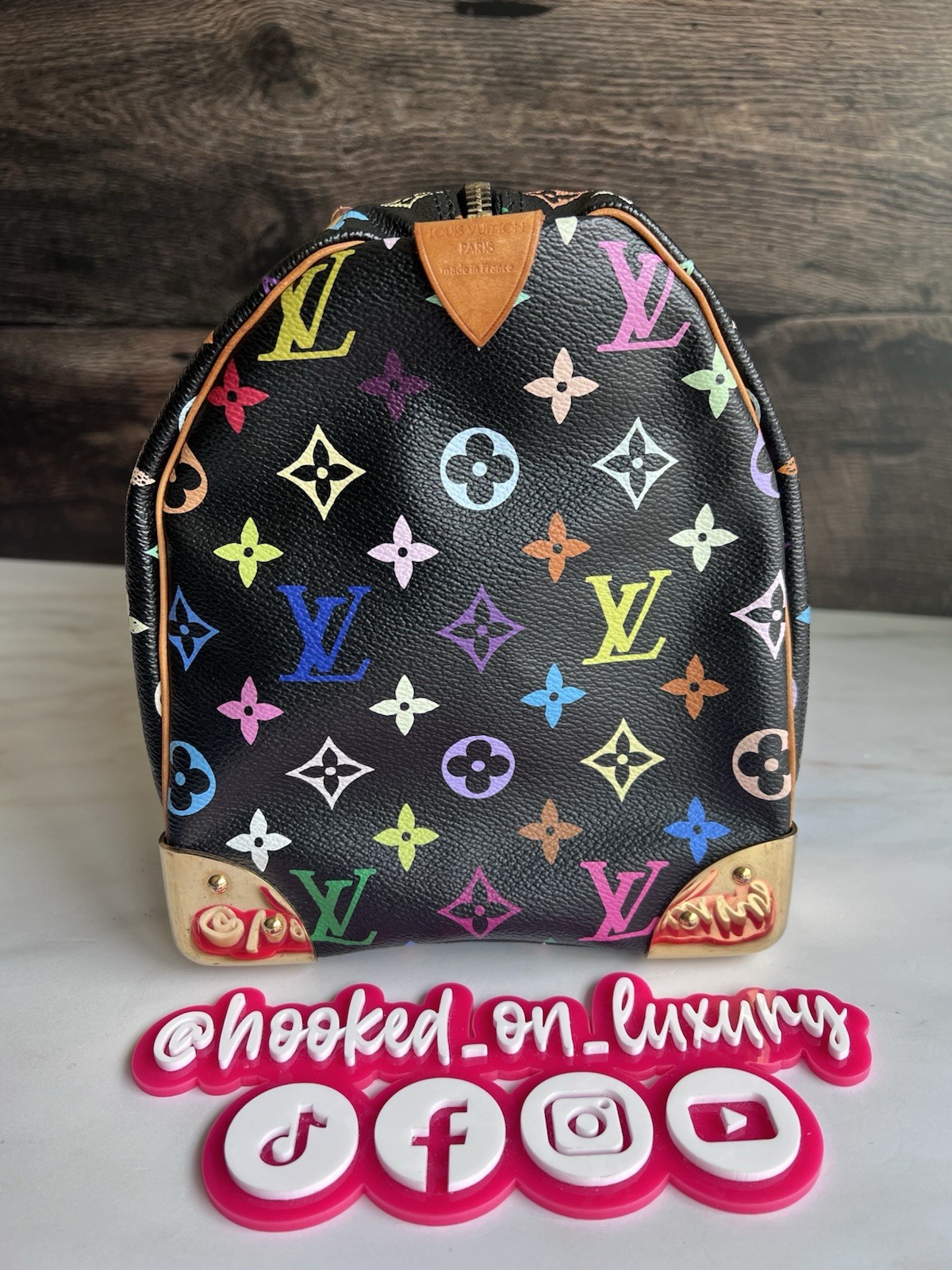 Authentic Louis Vuitton Takashi Murakami Black Multicolor Speedy 30 Handbag Tote