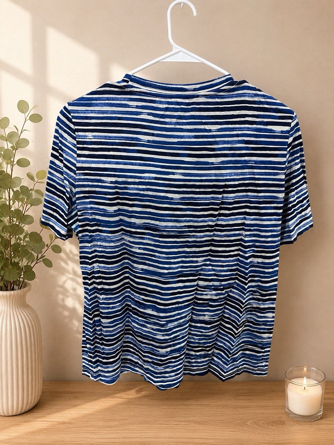 Tory Burch Women’s Blue White Striped Logo T-Shirt Top Size S New Without Tags