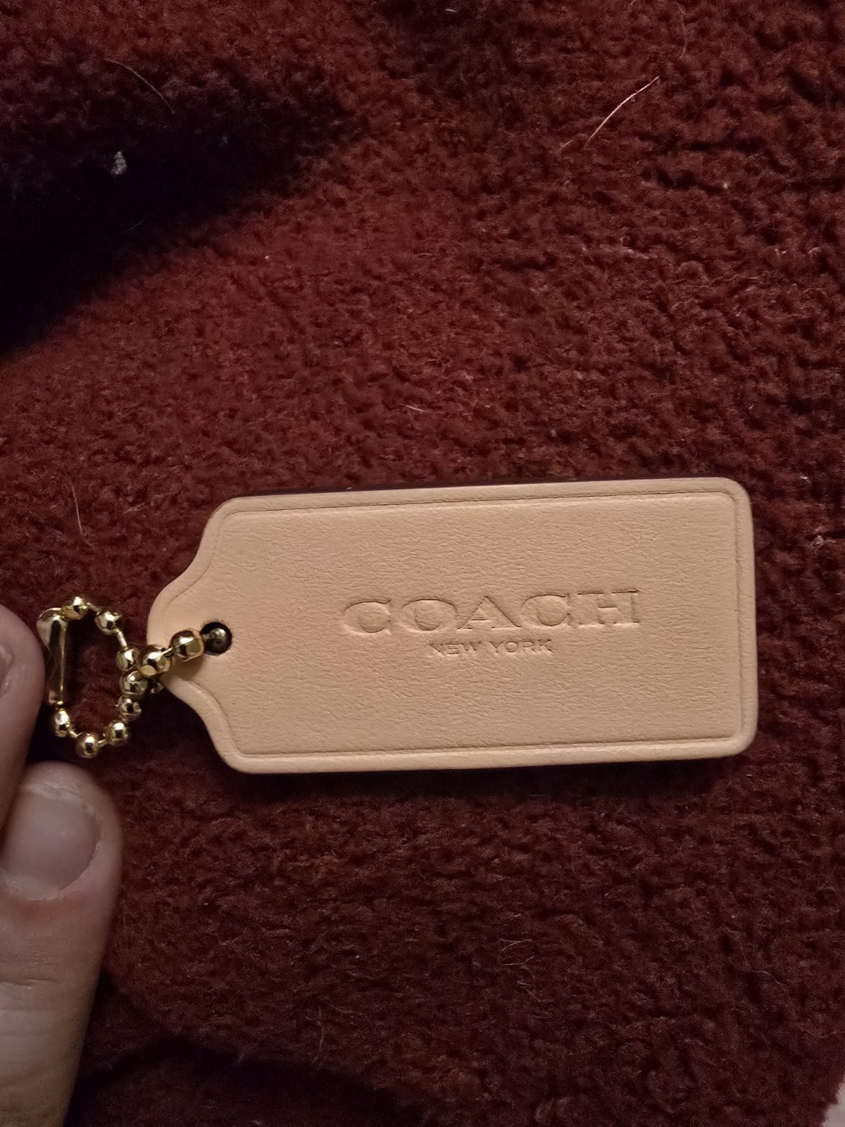 Coach Pink Peach Brown Keychain Bag Charm Hangtag Purse Charm w/ coach chain