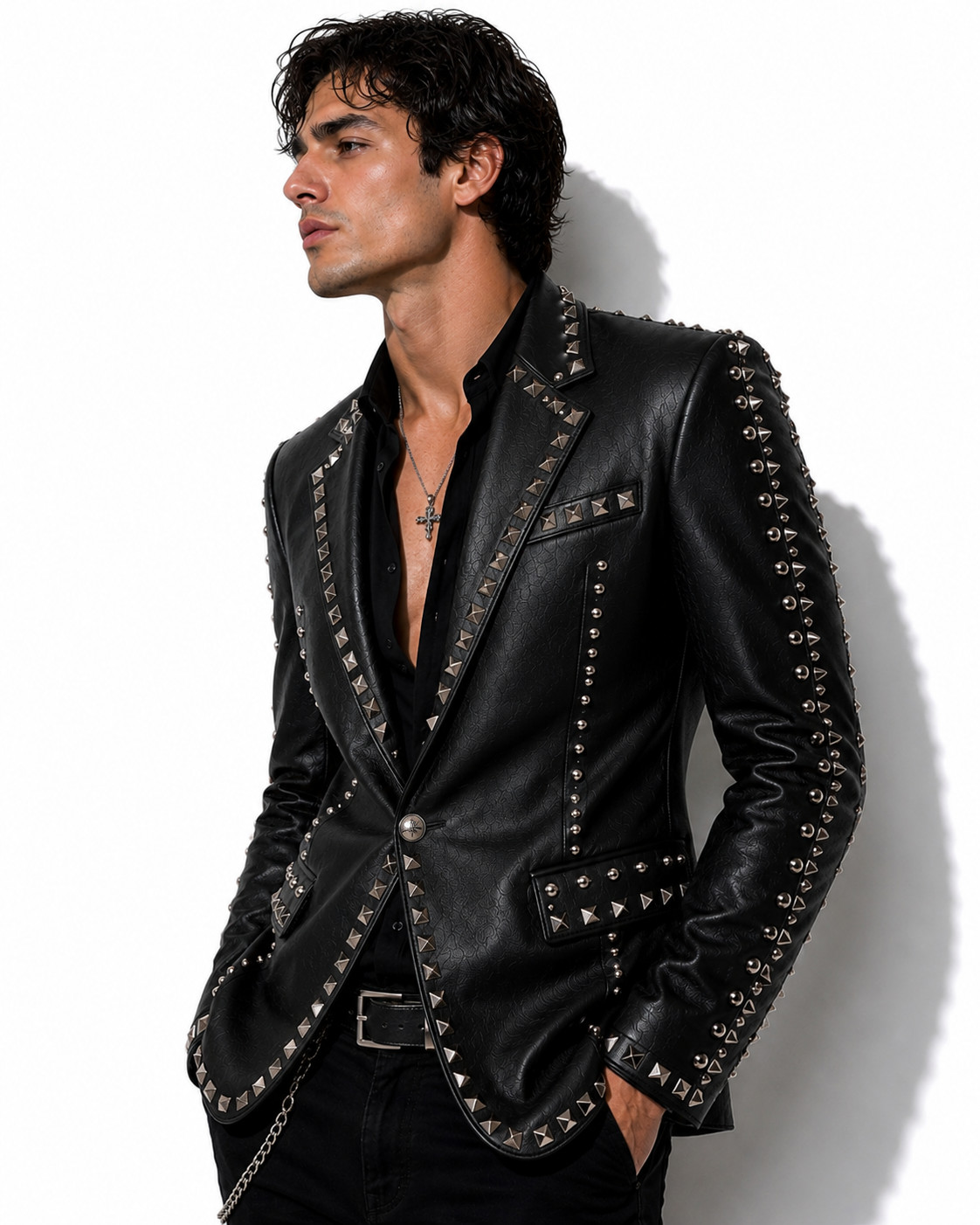 Men Black Studded Leather Blazer Jacket |Punk Rock Gothic Handmade Spike Fashion