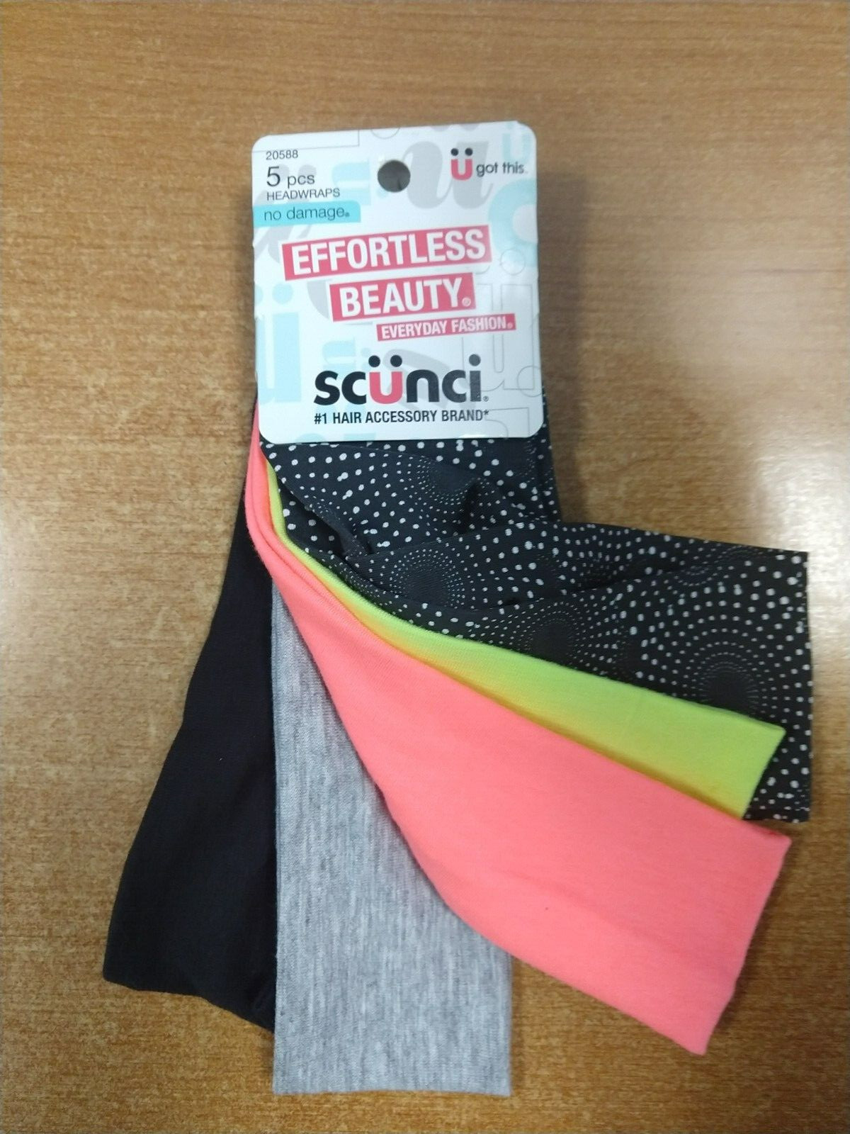 4 Pk: Scunci Effortless Beauty Wide Stretch Black & Neon Headwraps R9P1b
