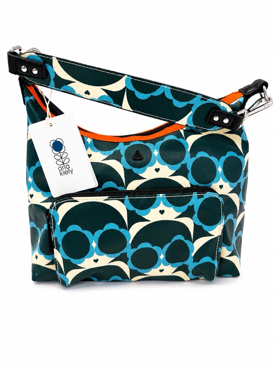 Orla Kiely Mini Hobo Bag Geometric Blue/Green Zip Detachable Strap Pockets